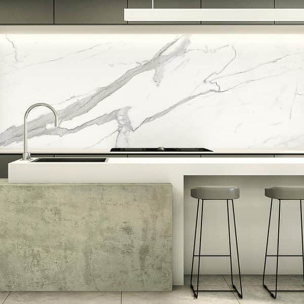 Curated Collection White Calacutta Printed Glass Splashback per/m² - Image 2